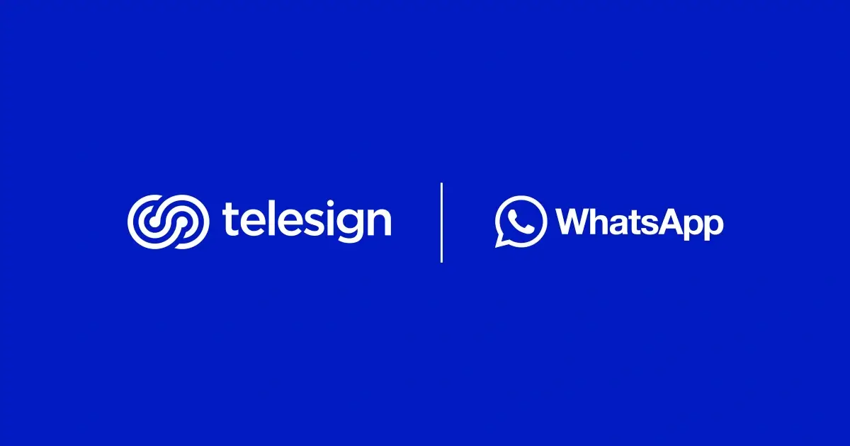 The Telesign logo connecting to the WhatsApp logo.